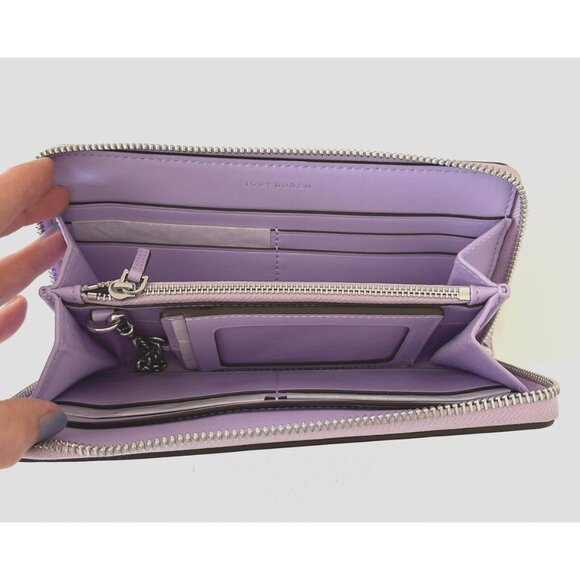 New Tory Burch Britten Patent Zip Continental Wallet Lavender with Card Holder - Picture 2 of 7